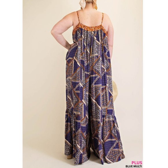 Plus Size Boho Gypsy Wide Leg Jumpsuit Jumper - Picture 7 of 8